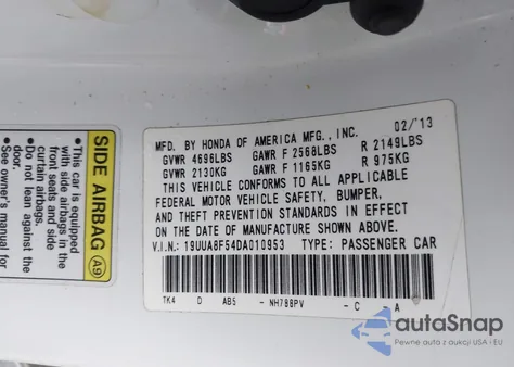 2013 Acura Tl 3.5 from USA, damaged, VIN 19UUA8F54DA010953